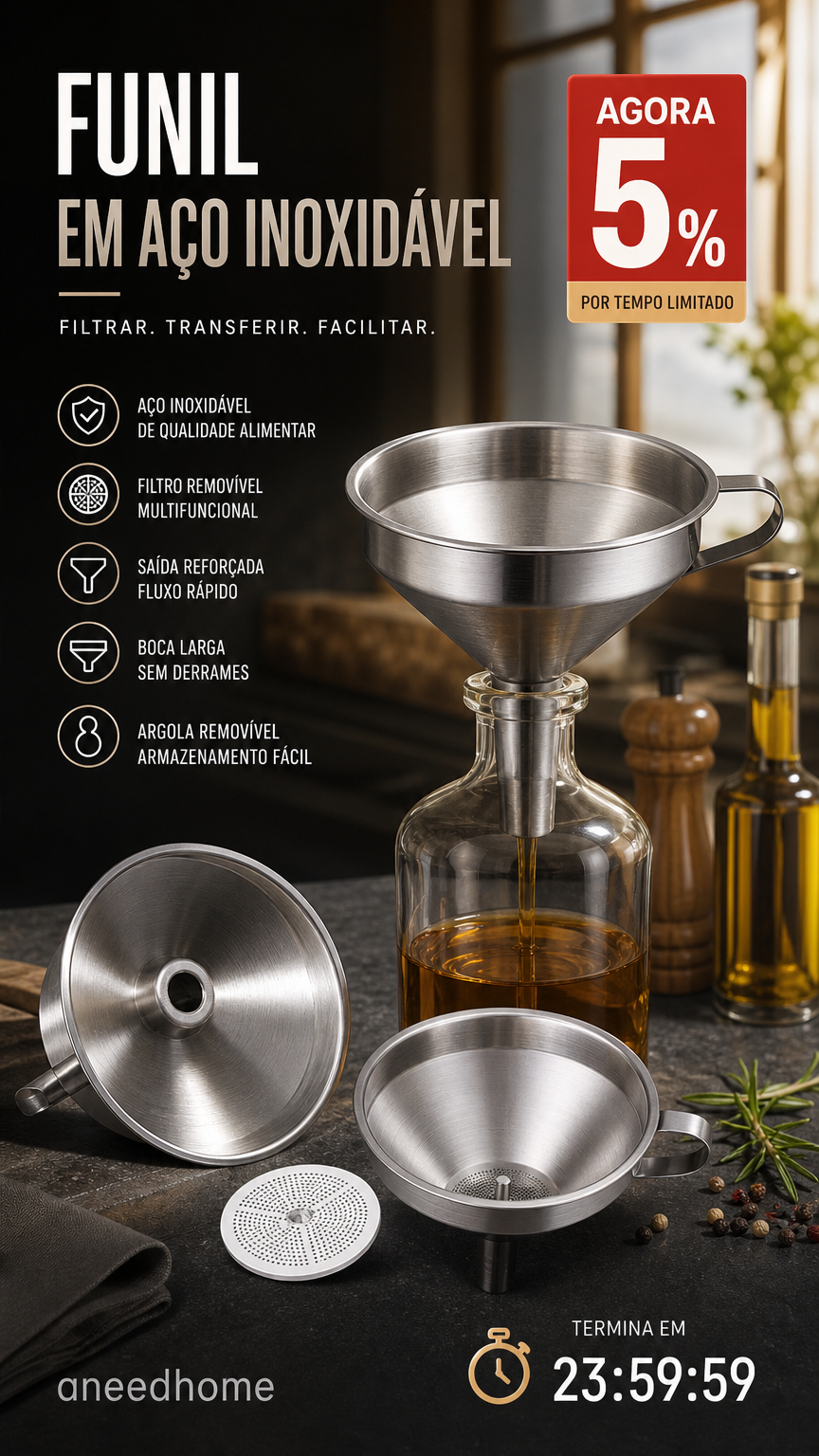 🔧 50% DE DESCONTO – Funil de Filtro em Aço Inoxidável | Durável, eficiente & ideal para cozinha e laboratório