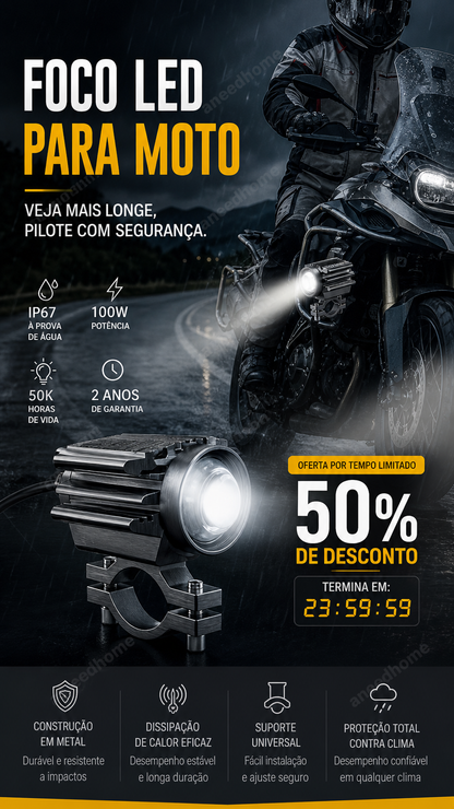 🏍️ 50% DE DESCONTO – Farol Auxiliar LED Universal para Moto | Duas cores, iluminação potente & fácil instalação