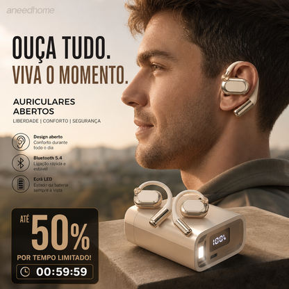 🎧 50% DE DESCONTO – Auscultadores Wireless Abertos com Ajuste Confortável | Leves, sem pressão & som ambiente natural