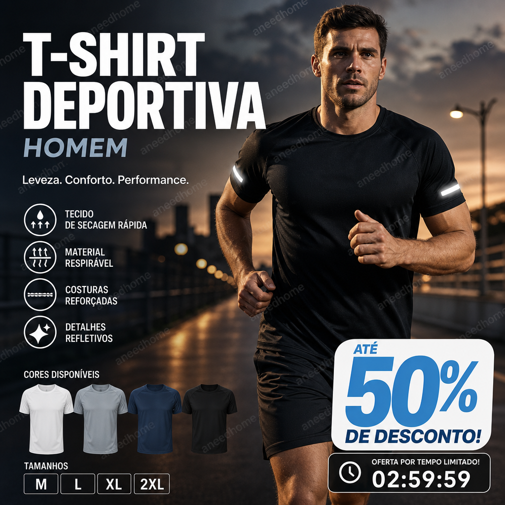 👕 50% DE DESCONTO – Camisola de Secagem Rápida para Homem | Performance, confortável & ideal para desporto 🔥