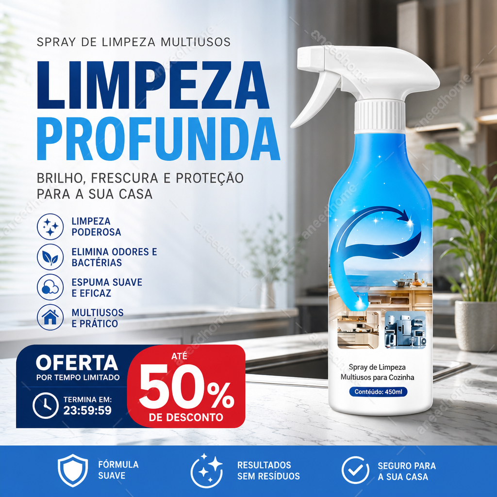 🧼 50% DE DESCONTO – Spray Multissuperfícies para Cozinha | Remove gordura teimosa em segundos, eficaz & poderoso ✨🍳