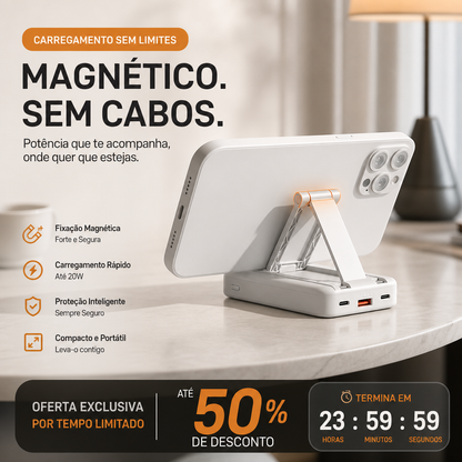 🔋 50% DE DESCONTO – Power Bank Magnético 3 em 1 com Cabos Duplos | Carregamento sem fios, portátil & ideal para viagens