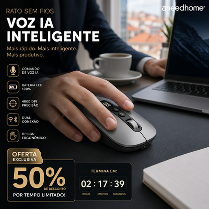 🖱️ 50% DE DESCONTO – Rato Sem Fios com Voz Inteligente AI | Comando por voz, prático & inovador 💬⏳