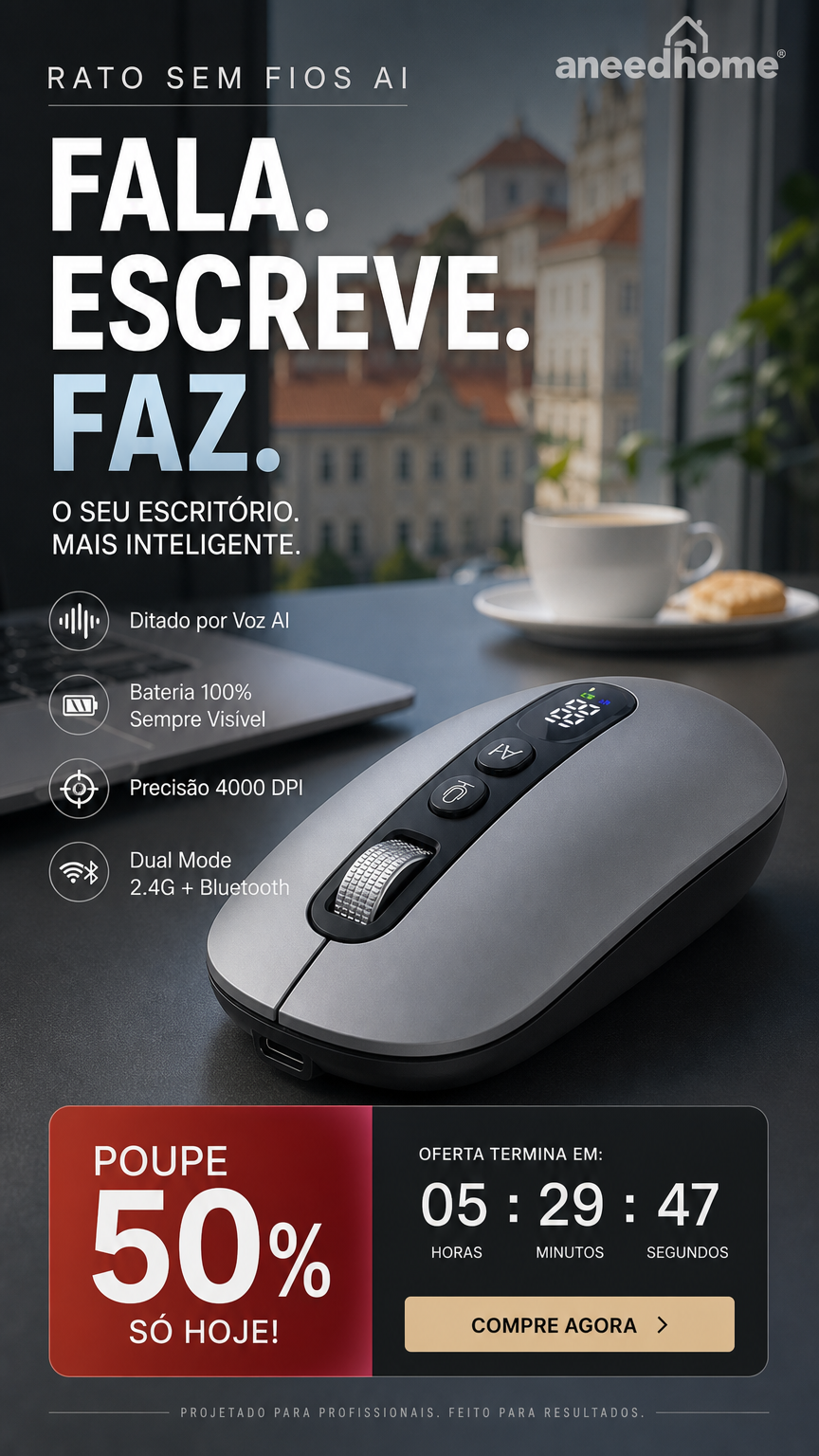🖱️ 50% DE DESCONTO – Rato Sem Fios com Voz Inteligente AI | Comando por voz, prático & inovador 💬⏳