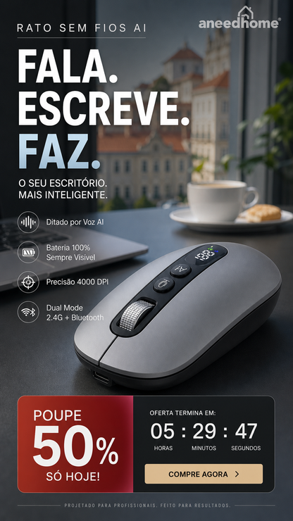 🖱️ 50% DE DESCONTO – Rato Sem Fios com Voz Inteligente AI | Comando por voz, prático & inovador 💬⏳
